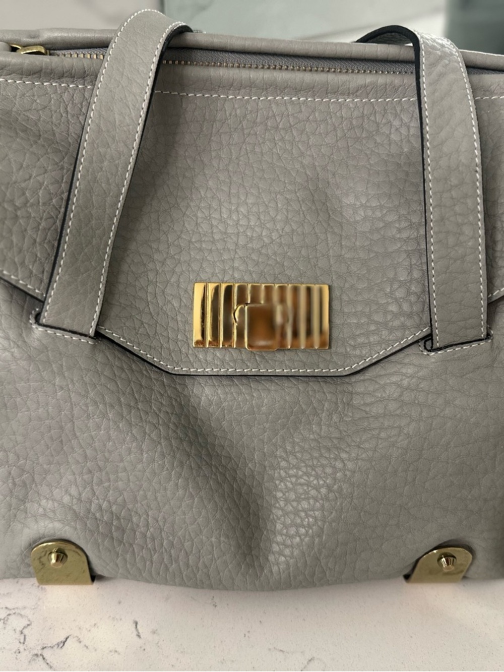Gray Leather Tote Bag with Gold Hardware Chloe